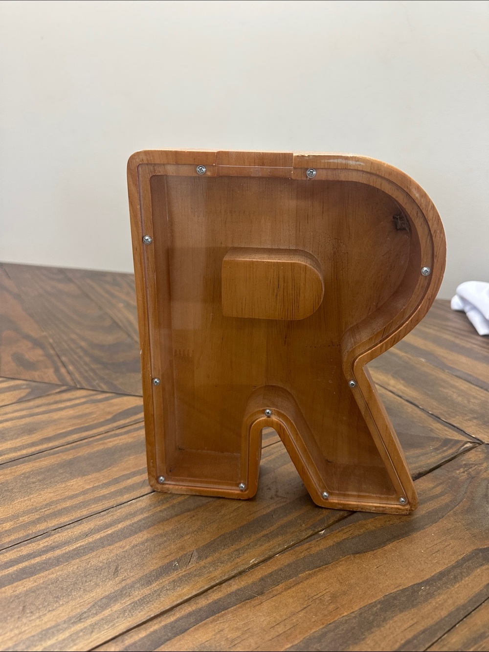 Wooden Letter R Decorative Piggy Bank - Natural Brown